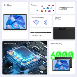 10 inch Android 14 Tablet, RK3326S 4-Core 4GB RAM